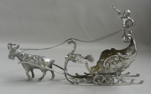 antique silver goat sleigh model