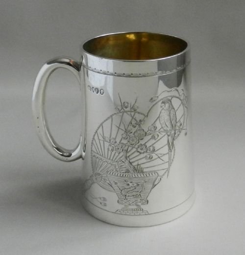 antique silver aesthetic movement mug