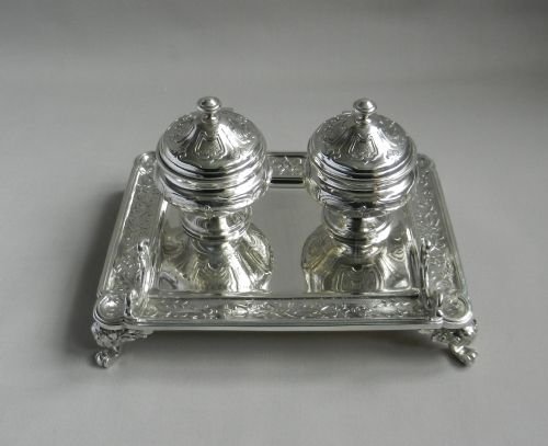 antique silver inkstand