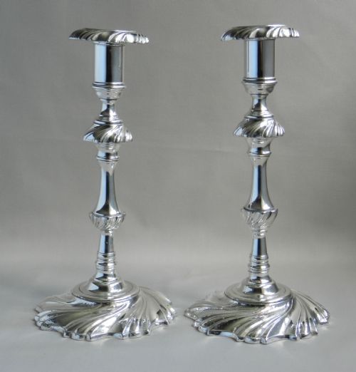 pair antique silverplated candlesticks