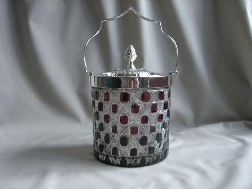 silverplate cut glass biscuit barrel