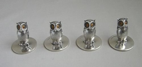 set of silver owl menu holders
