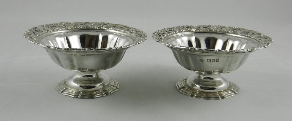 pair antique silver sweet dishes