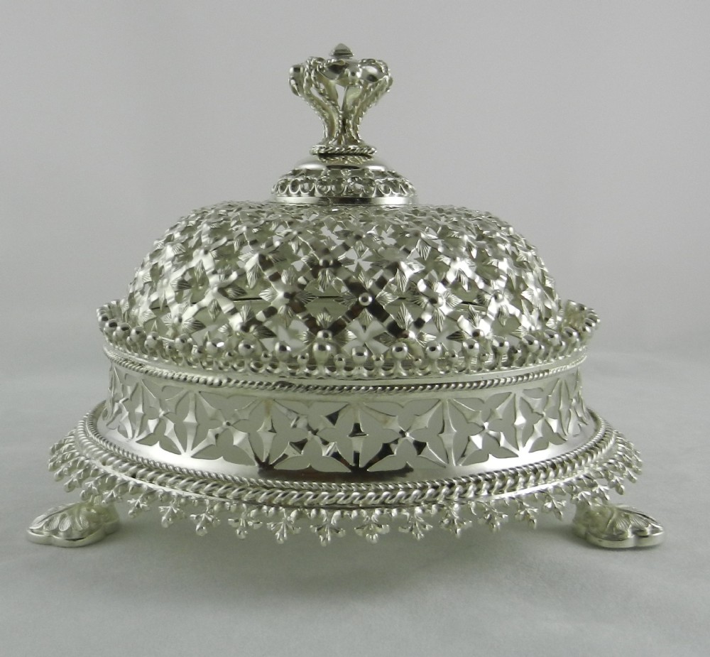 antique silver glass butter dish