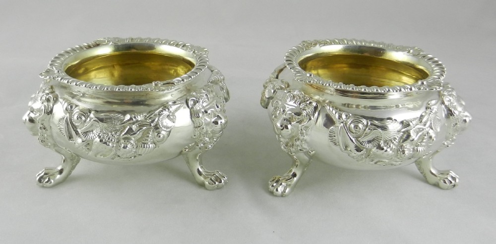 pair enormous antique silver salts