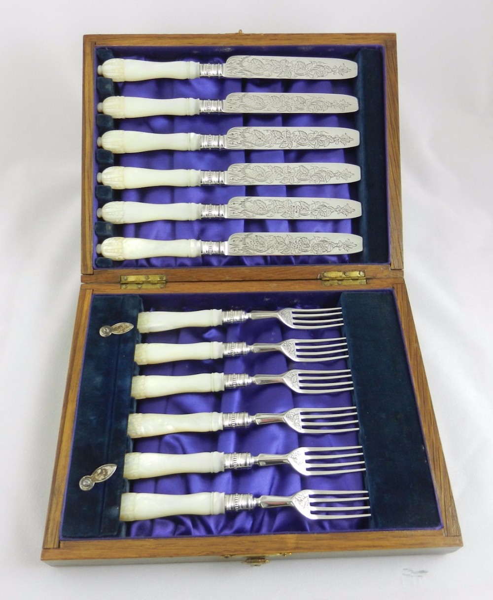 antique silver mop dessert set