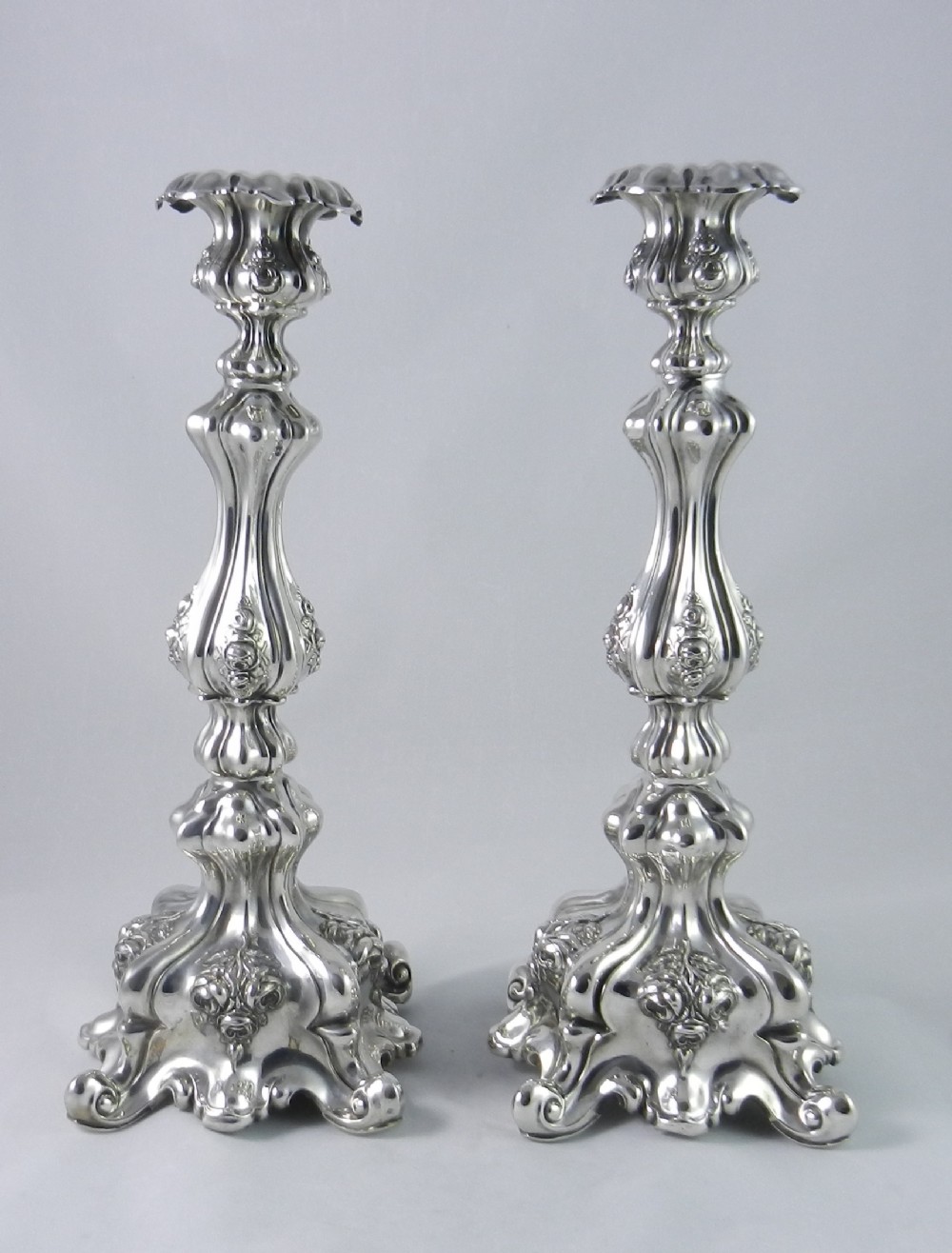 pair antique silver viennese silver candlesticks