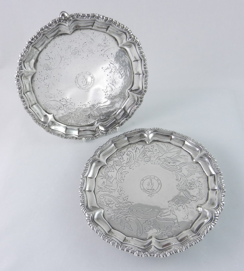 pair antique irish silver salvers
