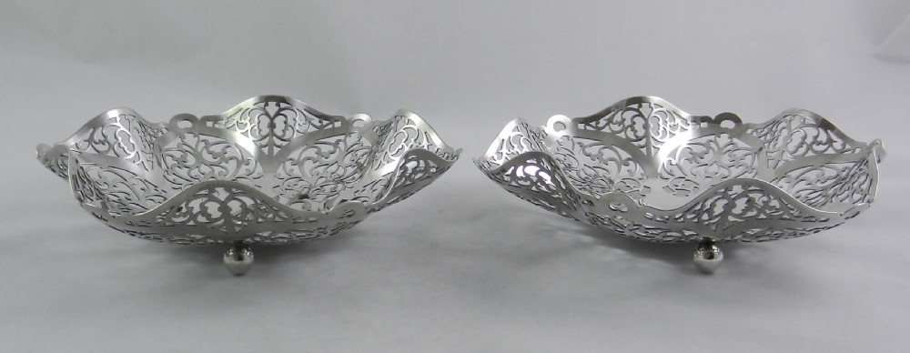 pair silver art deco dishes