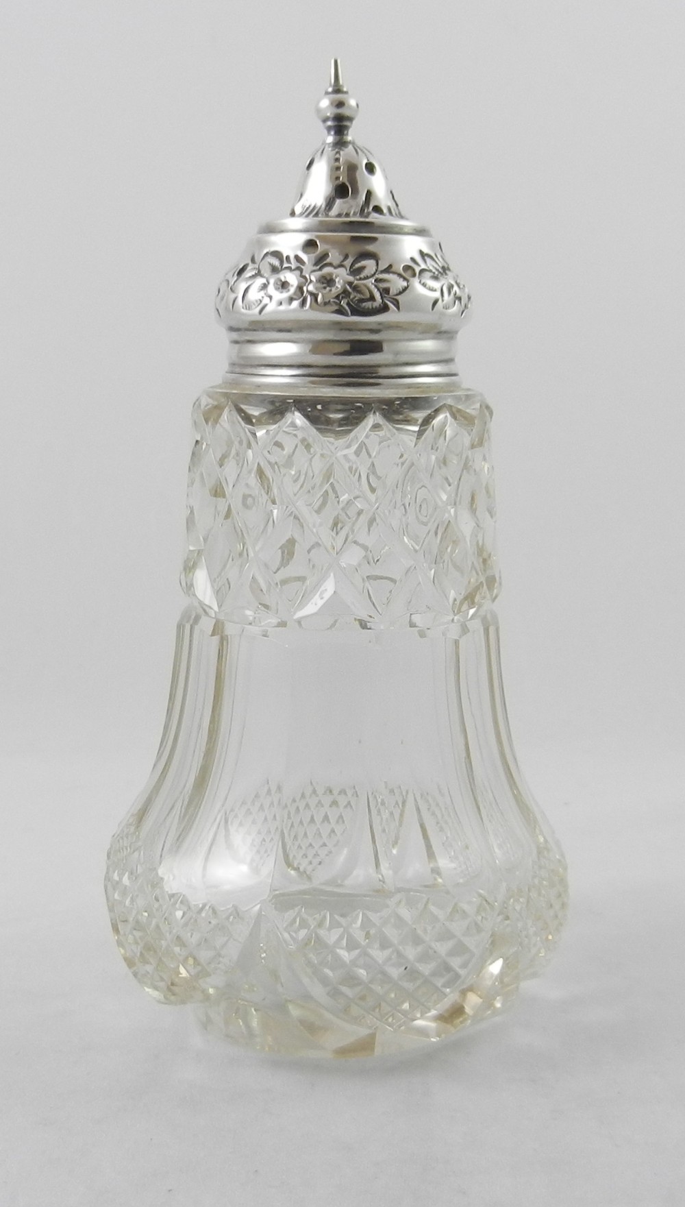 antique silver cutglass sugar caster