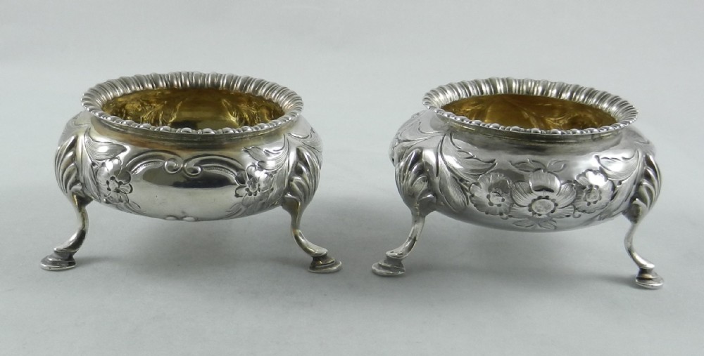 pair antique silver salts