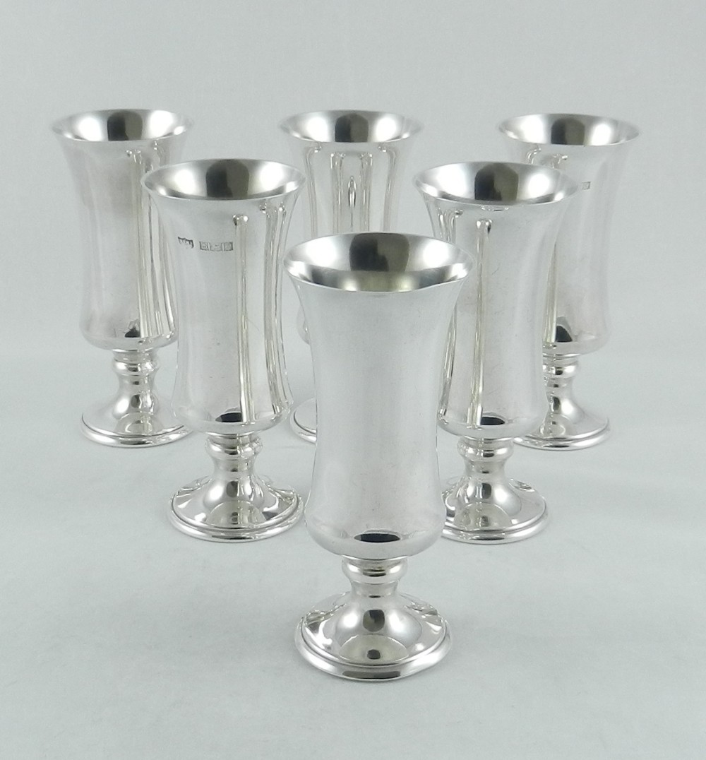 set of six silver sherry glasses