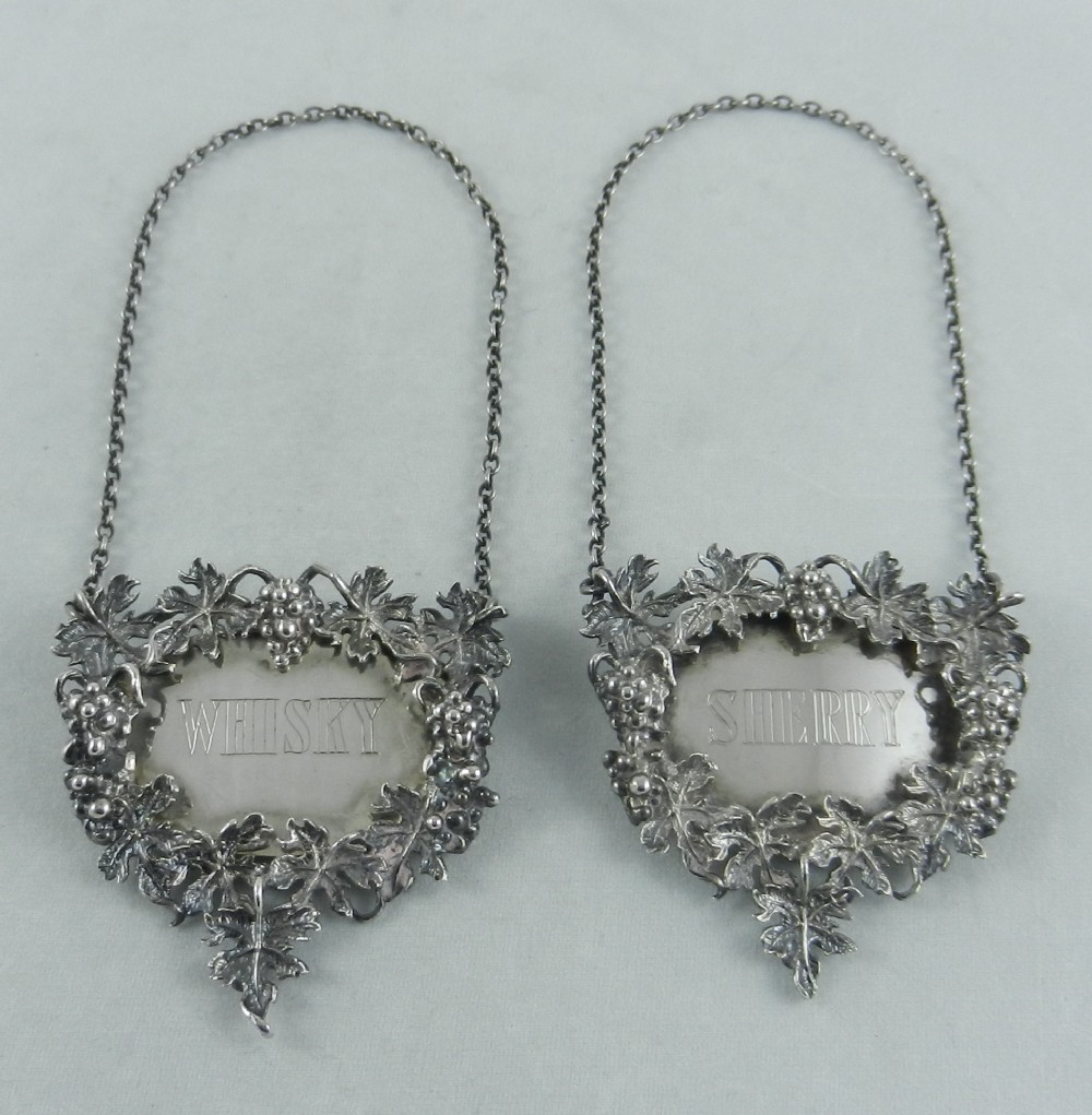 pair silver decanter labels
