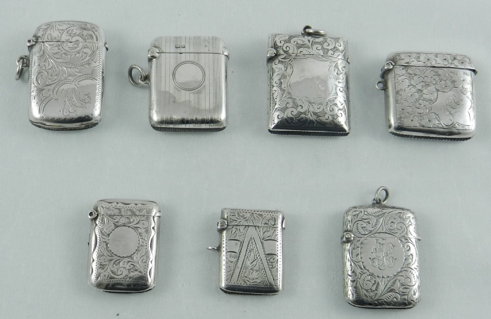 seven antique silver vestas 1896 to 1919