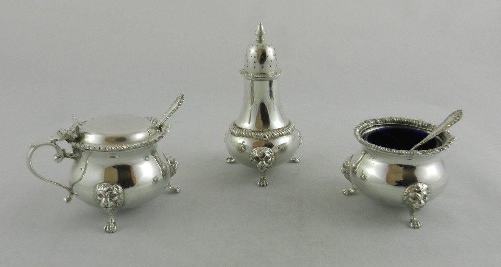 silver three piece condiment set