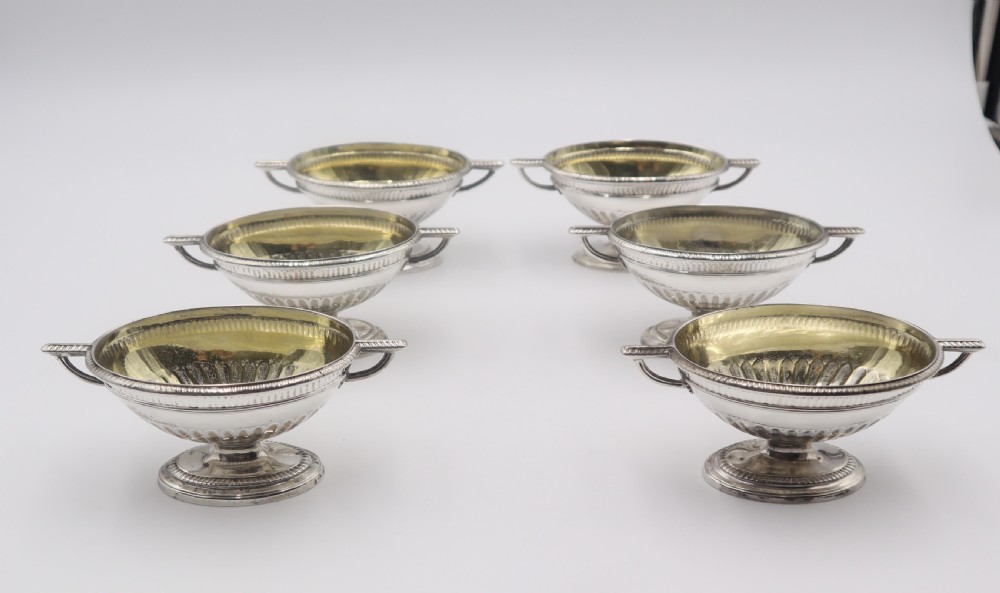 set of six heavy cast antique silver salts