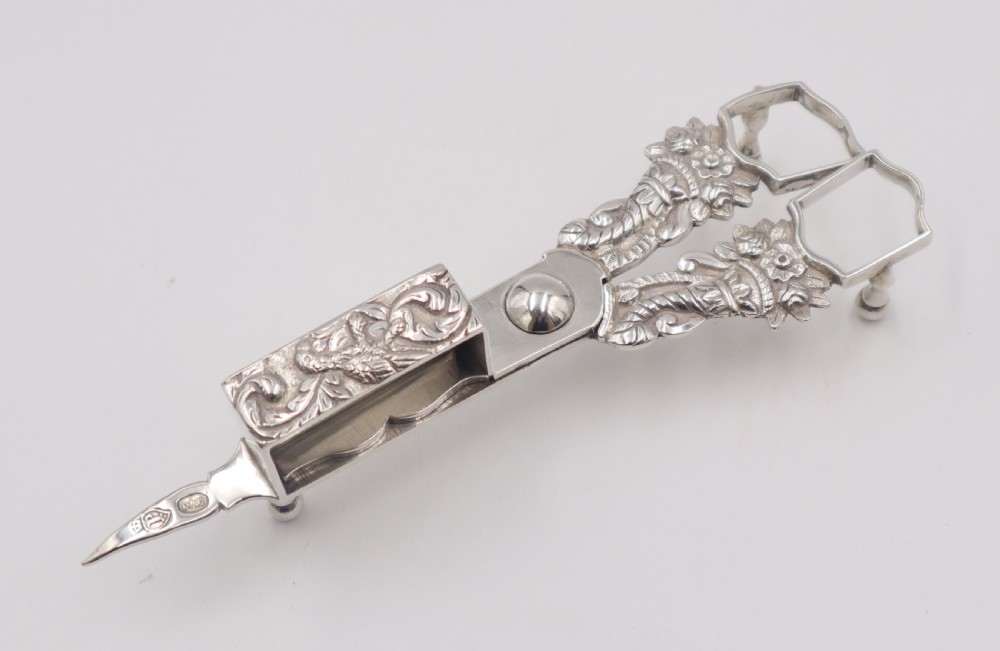 pair antique silver scissor snuffers