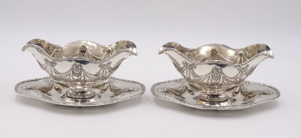 pair of antique silver sauce tureens