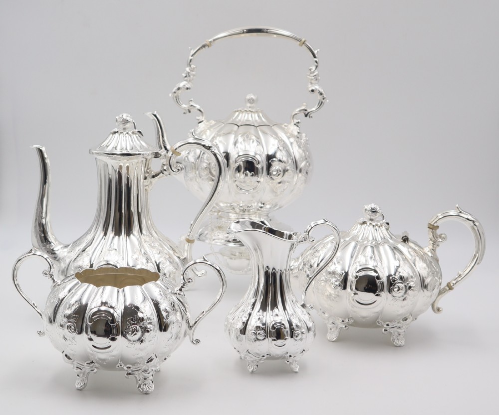 antique silverplated fivepiece tea coffee set
